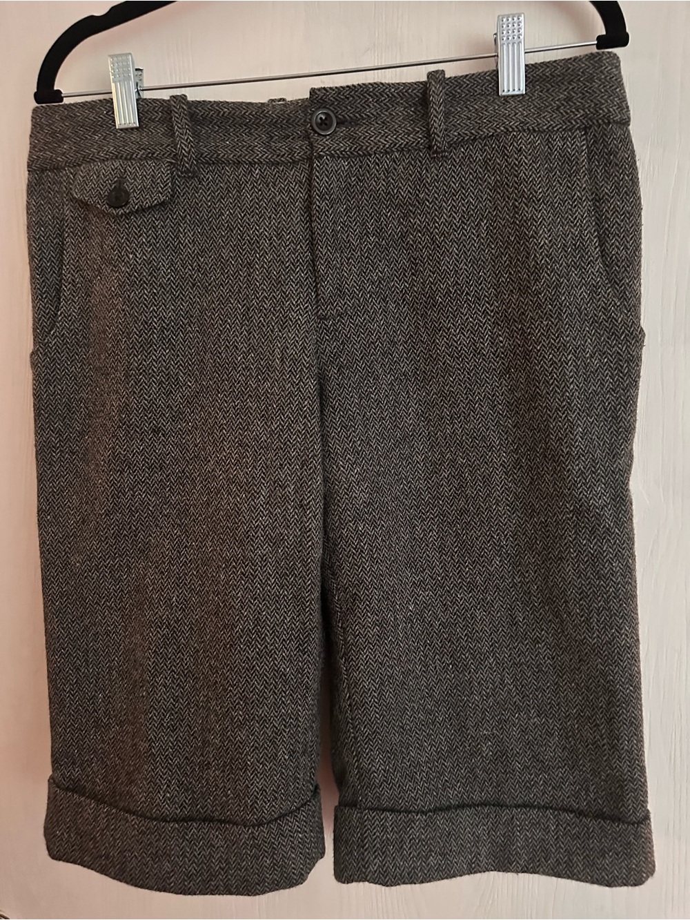 GAP Gray Herringbone Flat Front Wool Lined Shorts